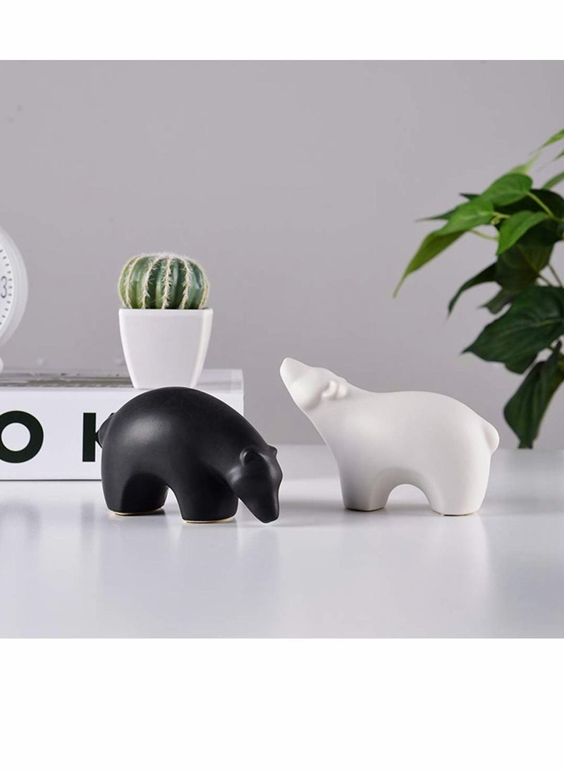 Ceramic Polar Bear Figurines Home Decor Set, Animal Sculpture and Statue Ornament for Office Table TV Cabinet,  Craft Gifts (2 Pcs)