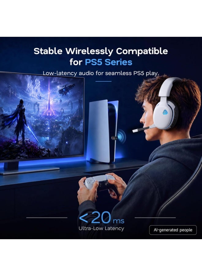 اي او سي سماعة ألعاب لاسلكية AOC 2.4 جيجاهرتز لـ PS5، PS4، ألعاب التصويب، الكمبيوتر والسويتش - بلوتوث 6.0 مع ميكروفون مانع للضوضاء، صوت محيطي 7.1، بطارية 45 ساعة - أبيض - Image 2
