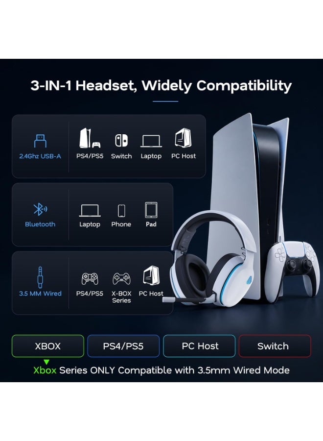 اي او سي سماعة ألعاب لاسلكية AOC 2.4 جيجاهرتز لـ PS5، PS4، ألعاب التصويب، الكمبيوتر والسويتش - بلوتوث 6.0 مع ميكروفون مانع للضوضاء، صوت محيطي 7.1، بطارية 45 ساعة - أبيض - Image 4