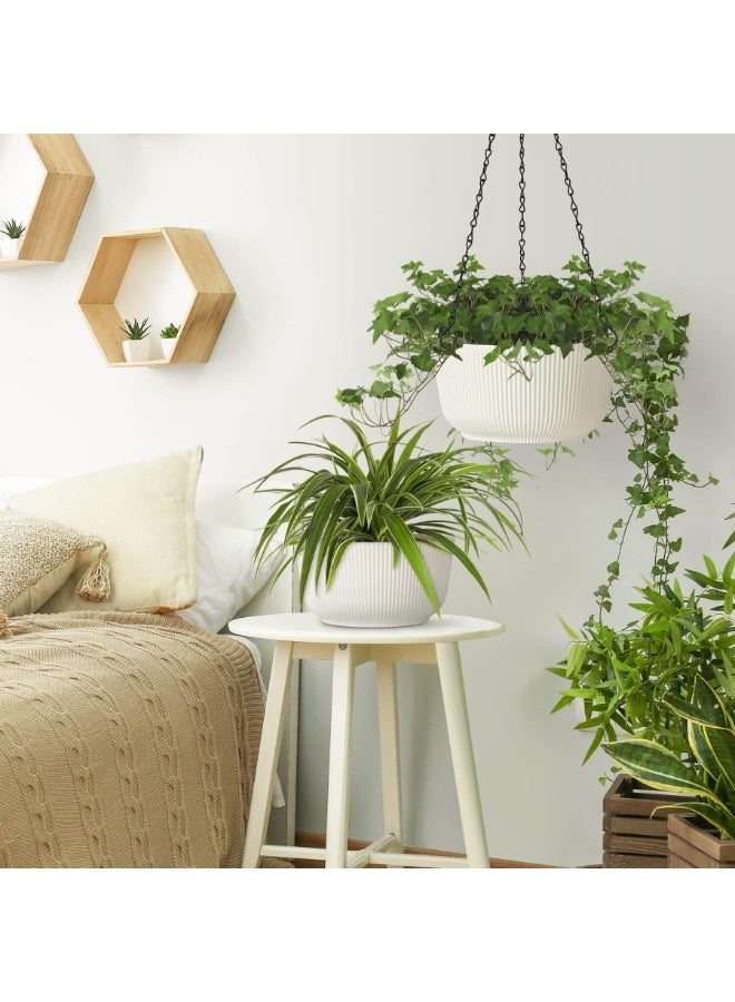 2 Pcs Hanging Planters for Indoor Outdoor Plants, Self Watering Hanging Plant Pot, Hanging Pots Set with Drainage Hole & Plug & Chain with Hooks for Garden Home Decor (Color : White) - Image 4