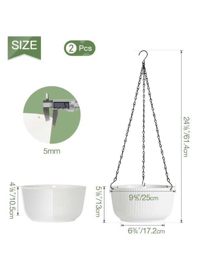 2 Pcs Hanging Planters for Indoor Outdoor Plants, Self Watering Hanging Plant Pot, Hanging Pots Set with Drainage Hole & Plug & Chain with Hooks for Garden Home Decor (Color : White) - Image 2