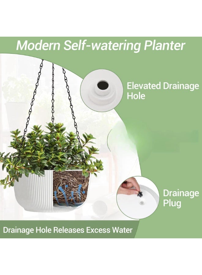 2 Pcs Hanging Planters for Indoor Outdoor Plants, Self Watering Hanging Plant Pot, Hanging Pots Set with Drainage Hole & Plug & Chain with Hooks for Garden Home Decor (Color : White) - Image 3