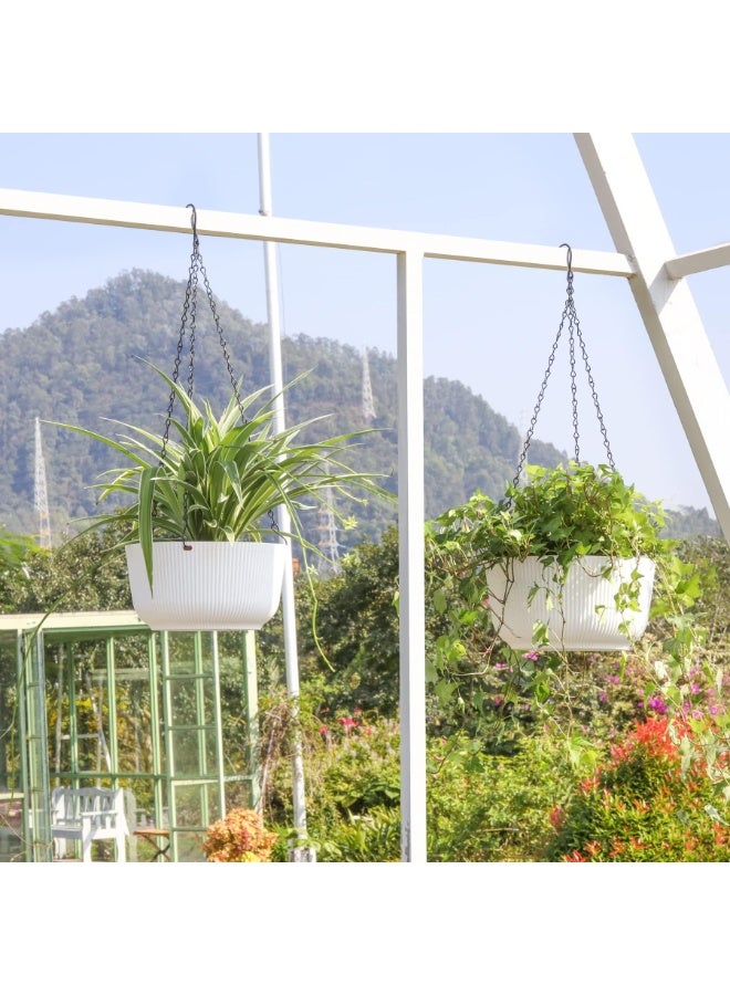 2 Pcs Hanging Planters for Indoor Outdoor Plants, Self Watering Hanging Plant Pot, Hanging Pots Set with Drainage Hole & Plug & Chain with Hooks for Garden Home Decor (Color : White) - Image 5