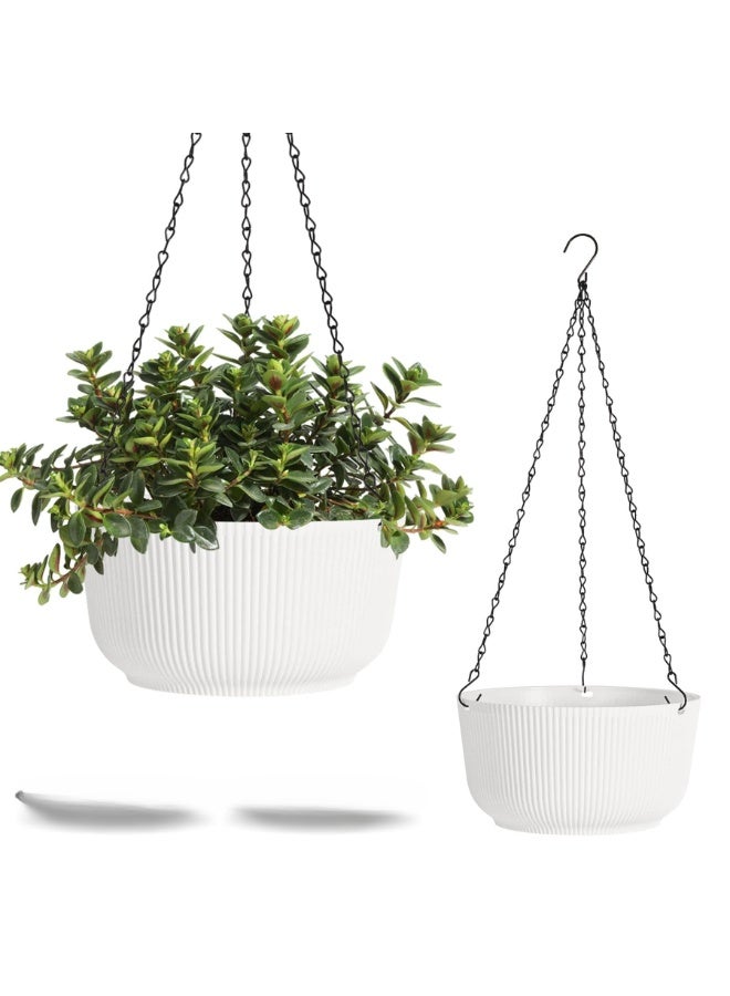 2 Pcs Hanging Planters for Indoor Outdoor Plants, Self Watering Hanging Plant Pot, Hanging Pots Set with Drainage Hole & Plug & Chain with Hooks for Garden Home Decor (Color : White) - Image 1