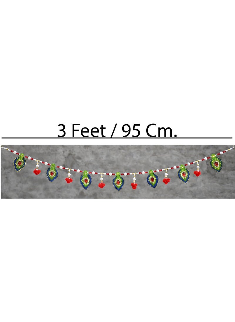 Saugat Traders Saugat Traders Wooden Toran for Main Door Entrance Home Decor Diwali Mandir Decoration Pooja Room - Handmade Bandarwal Stone Leaves Beads Thoranam 3 Feet  - Image 3