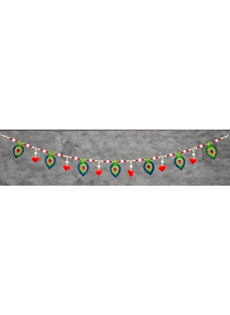 Saugat Traders Saugat Traders Wooden Toran for Main Door Entrance Home Decor Diwali Mandir Decoration Pooja Room - Handmade Bandarwal Stone Leaves Beads Thoranam 3 Feet  - Image 2