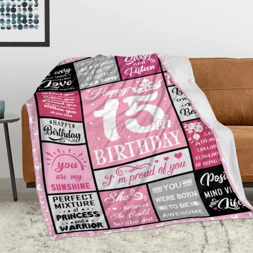 Hocgiwd 15 Year Old Girl Gifts, Gifts for 15 Year Old Girl,15th Birthday Gift for Girls,15th Birthday Decorations for Girls Blanket 60x50in - Image 4