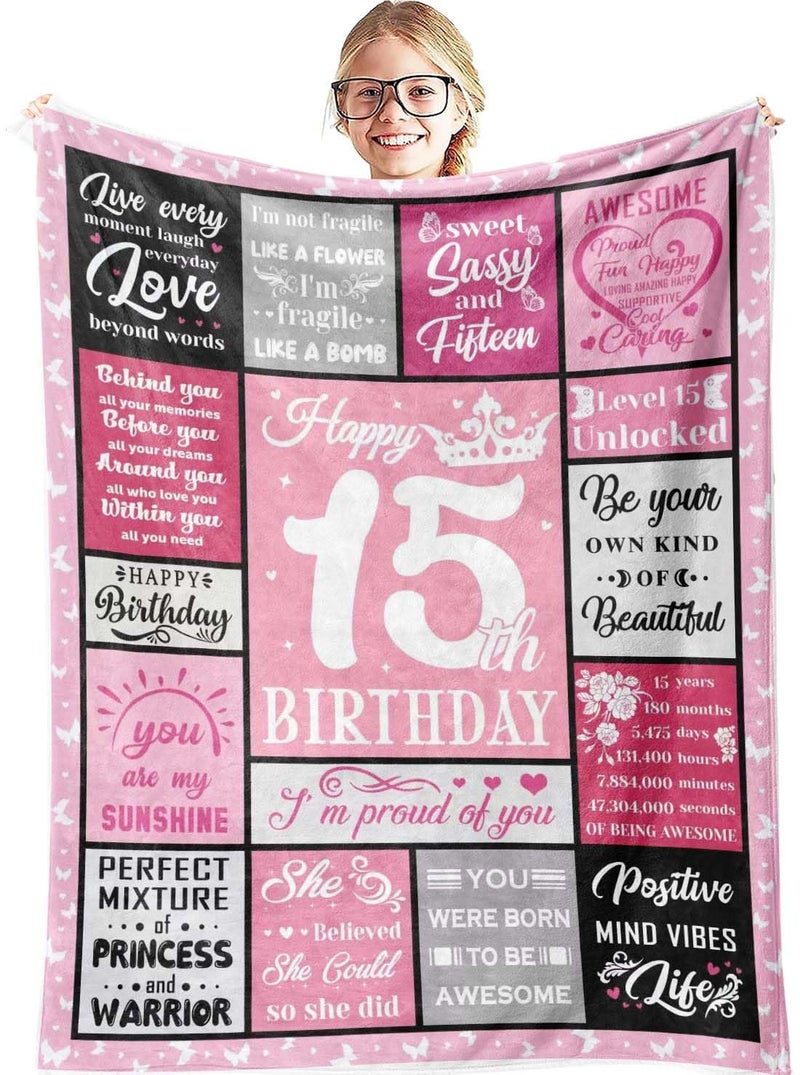 Hocgiwd 15 Year Old Girl Gifts, Gifts for 15 Year Old Girl,15th Birthday Gift for Girls,15th Birthday Decorations for Girls Blanket 60x50in - Image 1