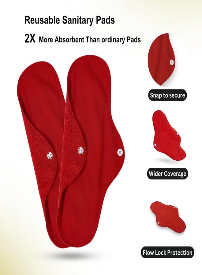 CareDone Red Reusable Cotton Sanitary Pad Cloth I Washable Cloth Pads I Soft and Breathable Fabric | Super Absorbent Ultra Soft Cotton Rash Free Pads For Women (6 Count- Red Reusable Pads) - Image 3