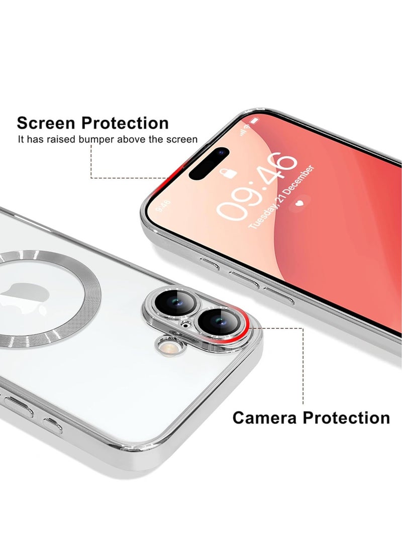 ELTRAZONE iPhone 16 Magnetic Case with Built-in Camera Lens Protector – MagSafe Compatible, Soft TPU Anti-Scratch Shockproof Slim Clear Cover for Men & Women, Silver - Image 3