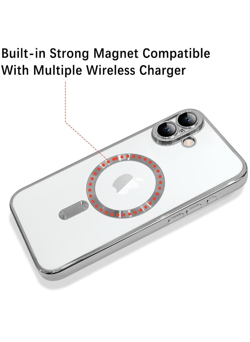 ELTRAZONE iPhone 16 Magnetic Case with Built-in Camera Lens Protector – MagSafe Compatible, Soft TPU Anti-Scratch Shockproof Slim Clear Cover for Men & Women, Silver - Image 2
