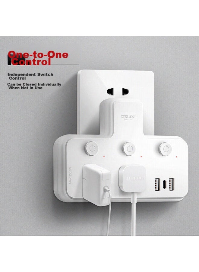 Delixi Power Adapter/three-g To One Socket Converter/wireless Power Adapter/power Converter/power Strip/2 Usb + Type-c Ports With Individual Switches - Image 2