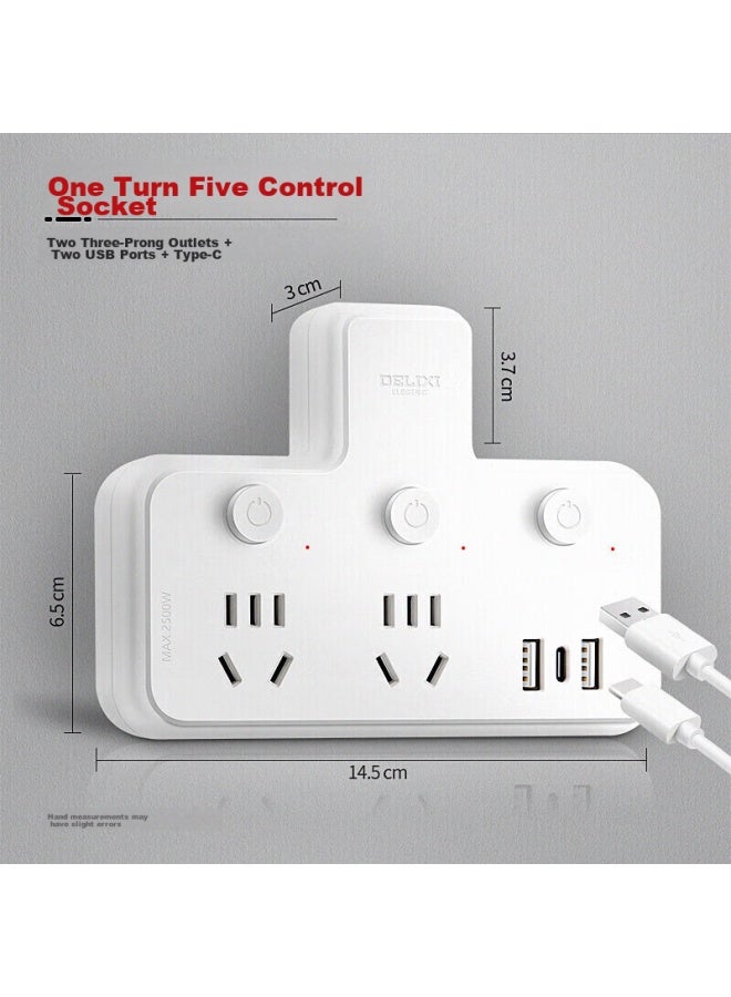 Delixi Power Adapter/three-g To One Socket Converter/wireless Power Adapter/power Converter/power Strip/2 Usb + Type-c Ports With Individual Switches - Image 3