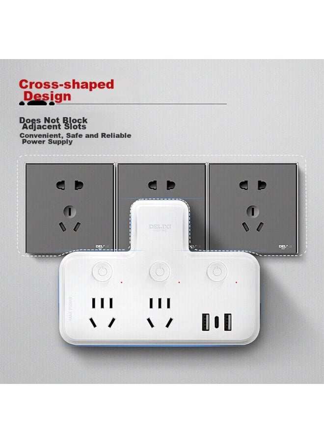 Delixi Power Adapter/three-g To One Socket Converter/wireless Power Adapter/power Converter/power Strip/2 Usb + Type-c Ports With Individual Switches - Image 4