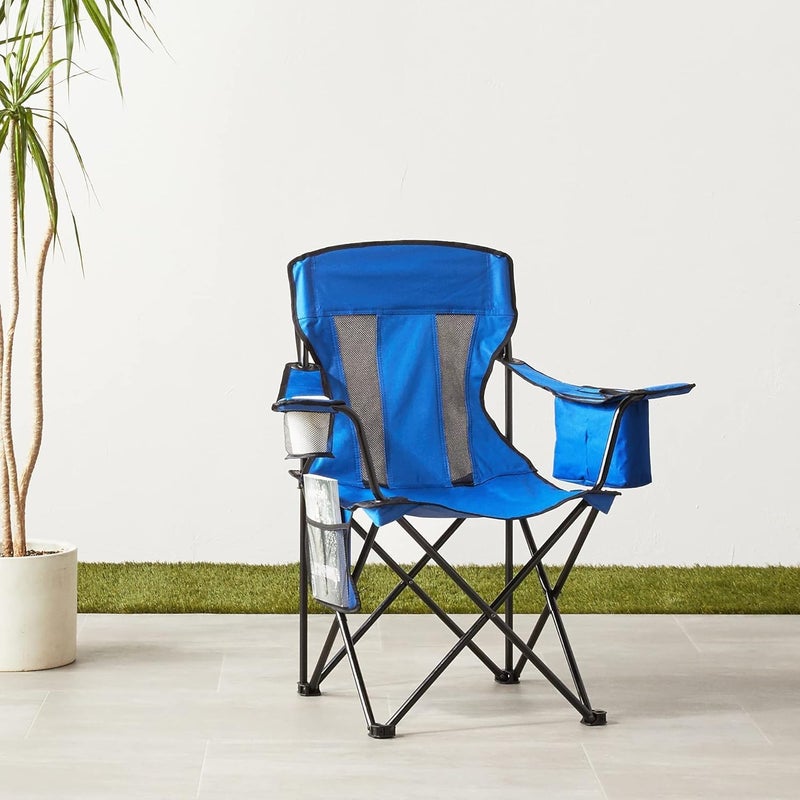 Altis Comfortable, Heavy Duty, Portable Camping Chair with 4-Can Cooler, Side Pocket, Cup Holder, and Carry Bag, Collapsible for Camping, Fishing, Beach, and Backpacking, Large, Mesh, Blue كرسي رحلات - Image 2