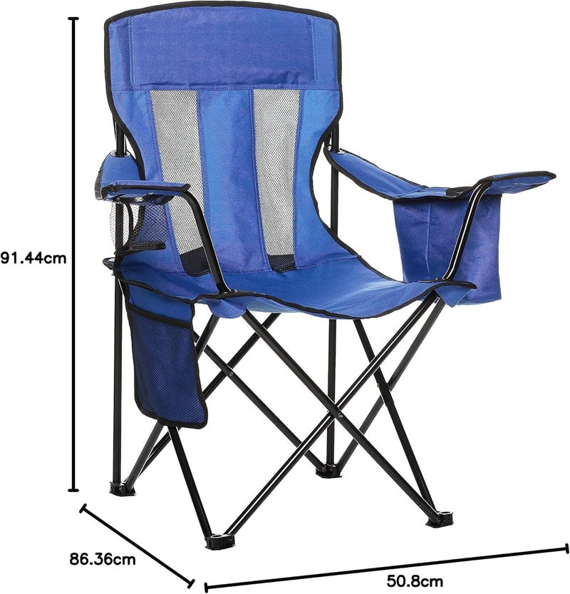 Altis Comfortable, Heavy Duty, Portable Camping Chair with 4-Can Cooler, Side Pocket, Cup Holder, and Carry Bag, Collapsible for Camping, Fishing, Beach, and Backpacking, Large, Mesh, Blue كرسي رحلات - Image 3