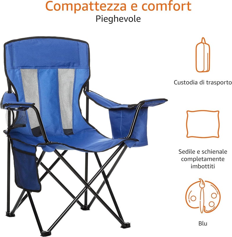 Altis Comfortable, Heavy Duty, Portable Camping Chair with 4-Can Cooler, Side Pocket, Cup Holder, and Carry Bag, Collapsible for Camping, Fishing, Beach, and Backpacking, Large, Mesh, Blue كرسي رحلات - Image 4