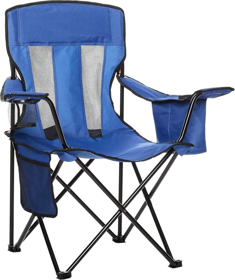 Altis Comfortable, Heavy Duty, Portable Camping Chair with 4-Can Cooler, Side Pocket, Cup Holder, and Carry Bag, Collapsible for Camping, Fishing, Beach, and Backpacking, Large, Mesh, Blue كرسي رحلات - Image 1