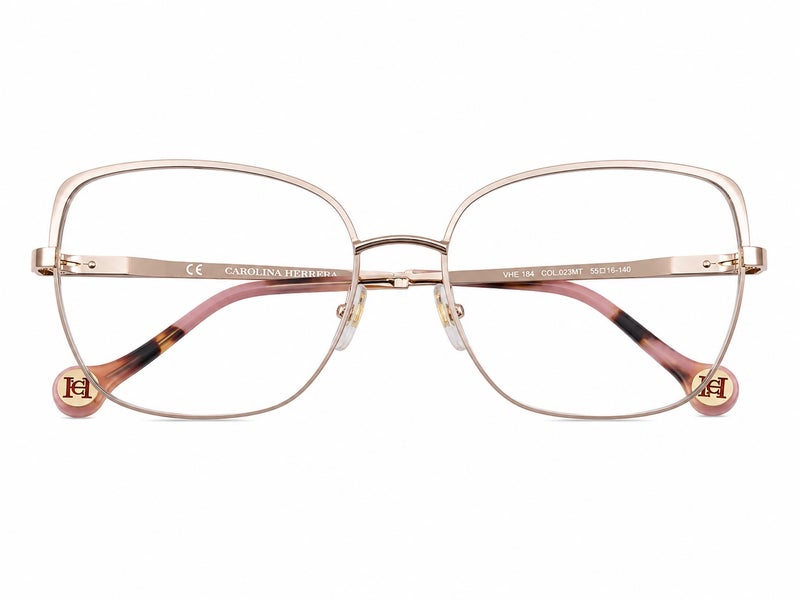 Carolina Herrera VHE180 Women's Geometric Cat Eye Eyeglasses Frame, Metal Full Rim Optical Glasses, Prescription Lens Compatible, Adjustable Nose Pads, Rose Gold & Pink, 140mm 54mm - Image 1