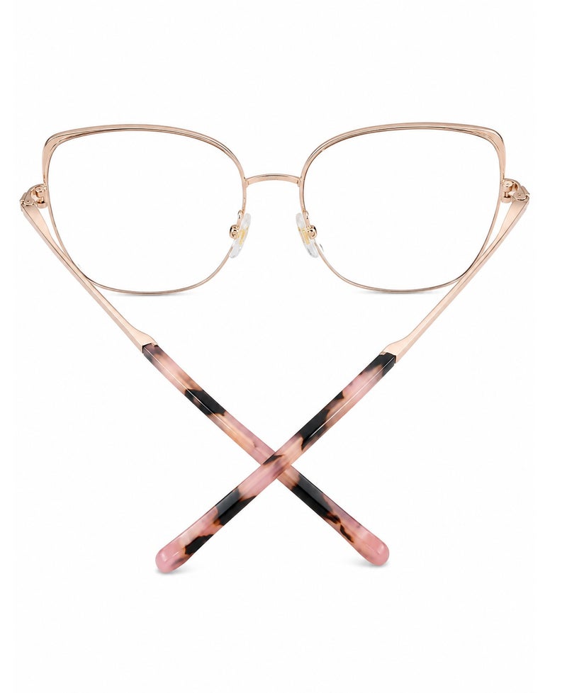 Carolina Herrera VHE180 Women's Geometric Cat Eye Eyeglasses Frame, Metal Full Rim Optical Glasses, Prescription Lens Compatible, Adjustable Nose Pads, Rose Gold & Pink, 140mm 54mm - Image 3