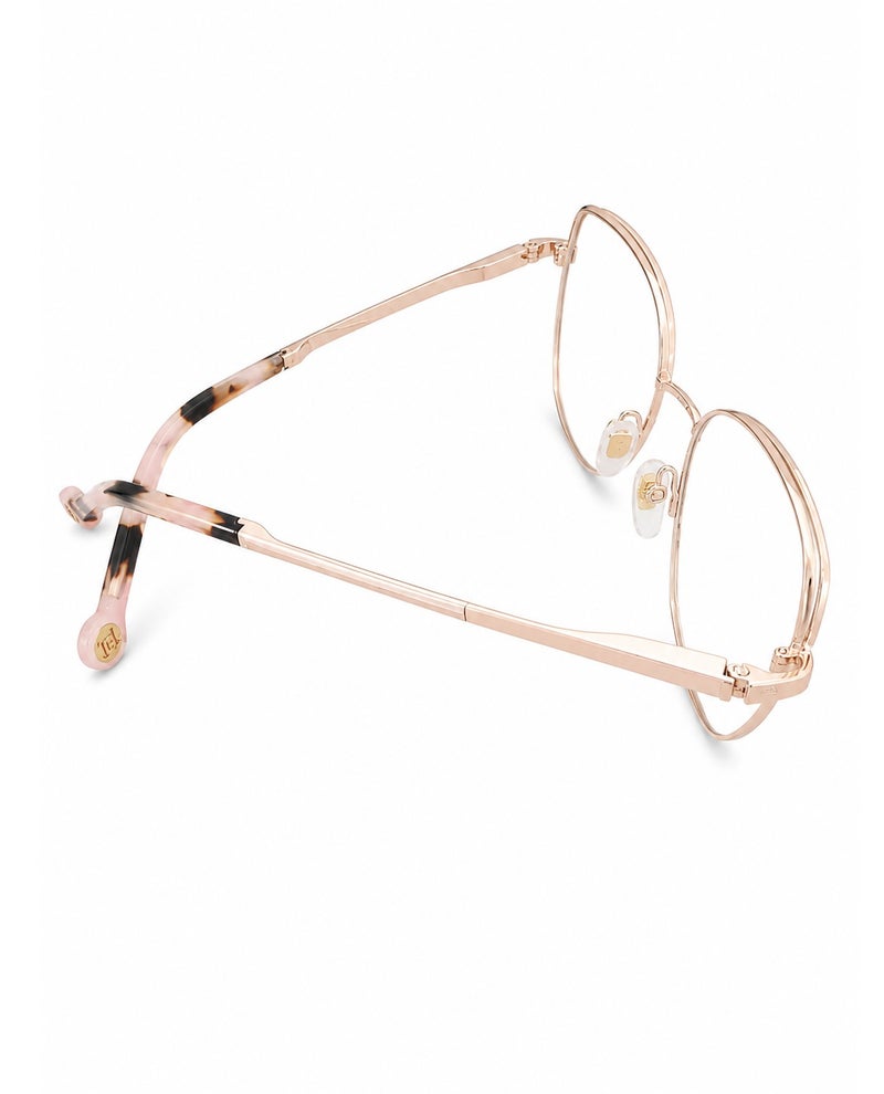 Carolina Herrera VHE180 Women's Geometric Cat Eye Eyeglasses Frame, Metal Full Rim Optical Glasses, Prescription Lens Compatible, Adjustable Nose Pads, Rose Gold & Pink, 140mm 54mm - Image 4