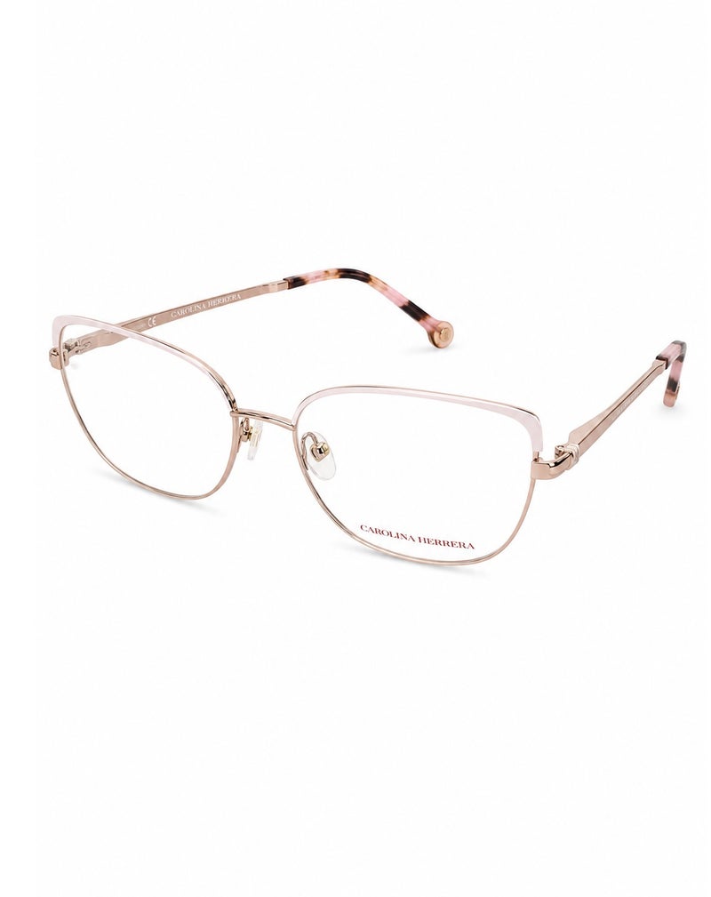 Carolina Herrera VHE180 Women's Geometric Cat Eye Eyeglasses Frame, Metal Full Rim Optical Glasses, Prescription Lens Compatible, Adjustable Nose Pads, Rose Gold & Pink, 140mm 54mm - Image 5