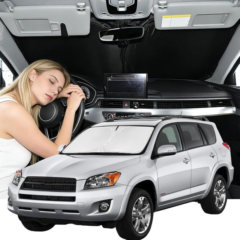ZOIBV Windshield Sunshade for Toyota RAV4 2006-2012 Sun Shade Car Windshield Accessories Upgrade 4 Layers Blocks UV Rays Custom Fit RAV4 240T Car Window Shades Front Windshield Keep Cool Foldable - Image 1