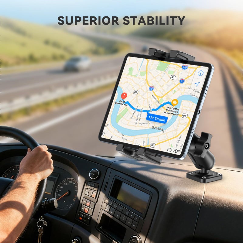 OHLPRO Car Tablet Holder - Heavy Duty Drill Base, Tablet Mount for Truck Compatible with iPad Samsung Tab 5"-13" Tablets and Phones, iPad Stand for Wall/Business/Vehicle/Desktop, etc.-4-inch Arm - Image 2