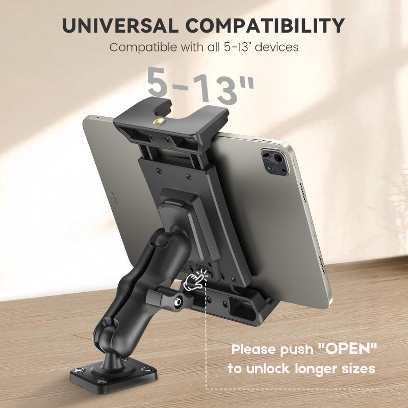 OHLPRO Car Tablet Holder - Heavy Duty Drill Base, Tablet Mount for Truck Compatible with iPad Samsung Tab 5"-13" Tablets and Phones, iPad Stand for Wall/Business/Vehicle/Desktop, etc.-4-inch Arm - Image 4