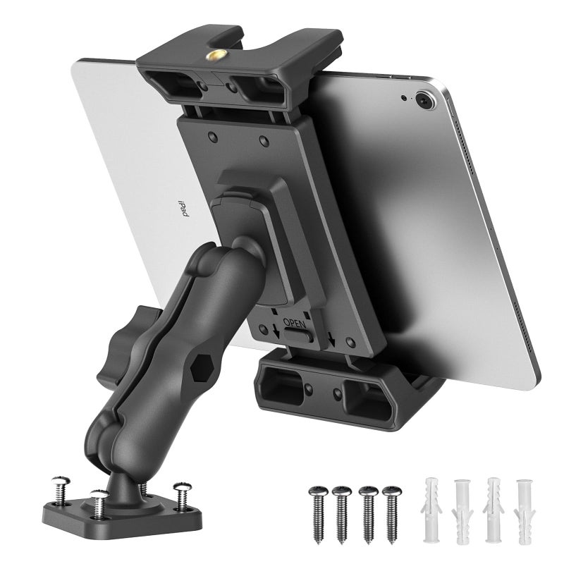 OHLPRO Car Tablet Holder - Heavy Duty Drill Base, Tablet Mount for Truck Compatible with iPad Samsung Tab 5"-13" Tablets and Phones, iPad Stand for Wall/Business/Vehicle/Desktop, etc.-4-inch Arm - Image 1