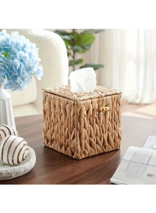 صندوق مناديل منسوج مستطيل بغطاء على الطراز البوهيمي - منظِّم من الروطان البيج - Image 4