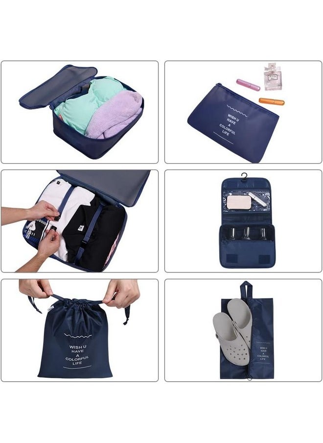 HOUSE OF QUIRK - House of Quirk Polyester 9Pcs Set Travel Organizer Packing Cubes Lightweight Travel Luggage Organizers With Laundry Bag (Dark Blue), 30 Centimeters, 12 Centimeters - Image 1