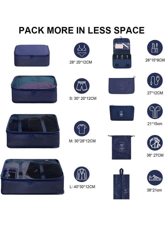 HOUSE OF QUIRK - House of Quirk Polyester 9Pcs Set Travel Organizer Packing Cubes Lightweight Travel Luggage Organizers With Laundry Bag (Dark Blue), 30 Centimeters, 12 Centimeters - Image 1