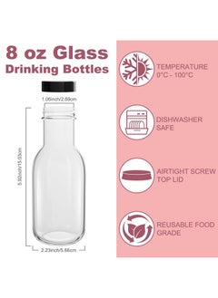 Cehomi Cehomi 8 oz Glass Juice Bottles with Black Lids, Clear Glass Drink Jars for Juicing, Water, Wine, Hot Sauce, 15 Pack Reusable Glass Sauce Bottles Storage Containers  - Image 2