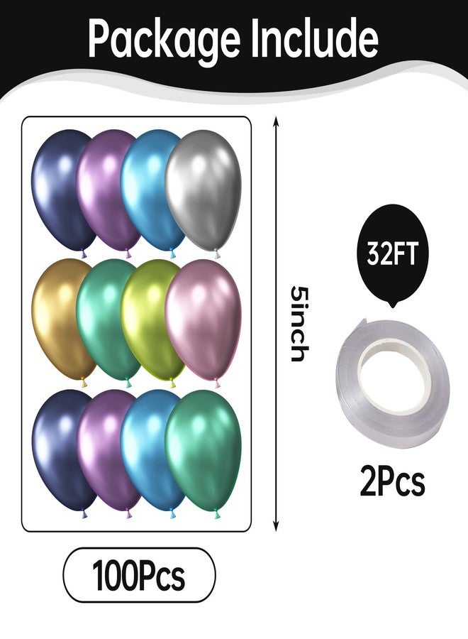 KALOR Metallic Multicolor Balloons, 100 pcs 5 inch Thick Latex Chrome balloons for Balloon Garland Arch, Birthday Decoration, Wedding Party, Baby Shower Decorations - Image 2