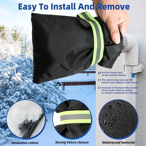 lucdnc Outdoor Faucet Covers for Winter Freeze Protection 4 Pack Reusable Garden Faucet Cover Socks for Various Faucet Water Spigot Pipe Hose Bib,Waterproof Insulated Anti-Freeze Covers-Reflective Velcro - Image 4