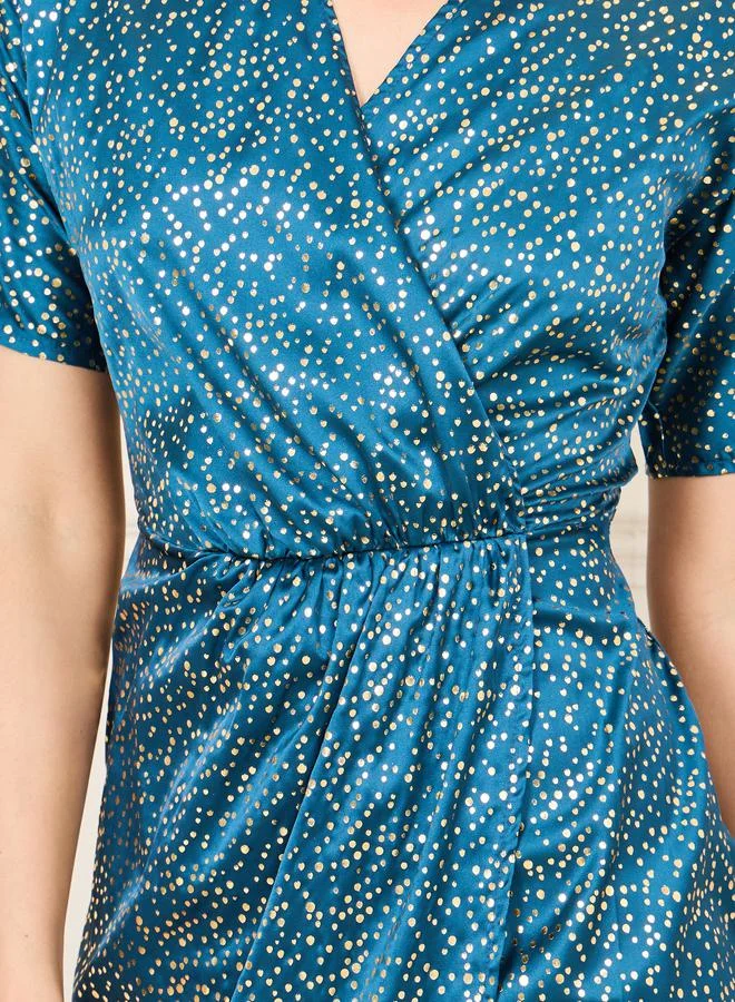 Styli Teal Satin Wrap Dress
