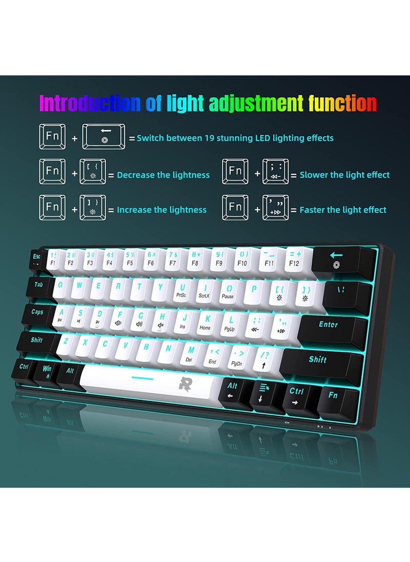 Rock Pow - 61 keys Wired 60% Arabic English Mechanical Gaming Keyboard Full Anti-ghosting Portable Mini Keyboard for Windows Laptop PC Mac - Image 1