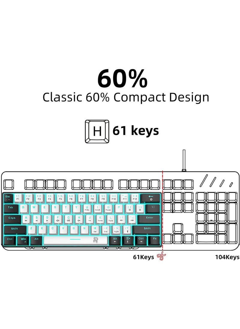 Rock Pow - 61 keys Wired 60% Arabic English Mechanical Gaming Keyboard Full Anti-ghosting Portable Mini Keyboard for Windows Laptop PC Mac - Image 1