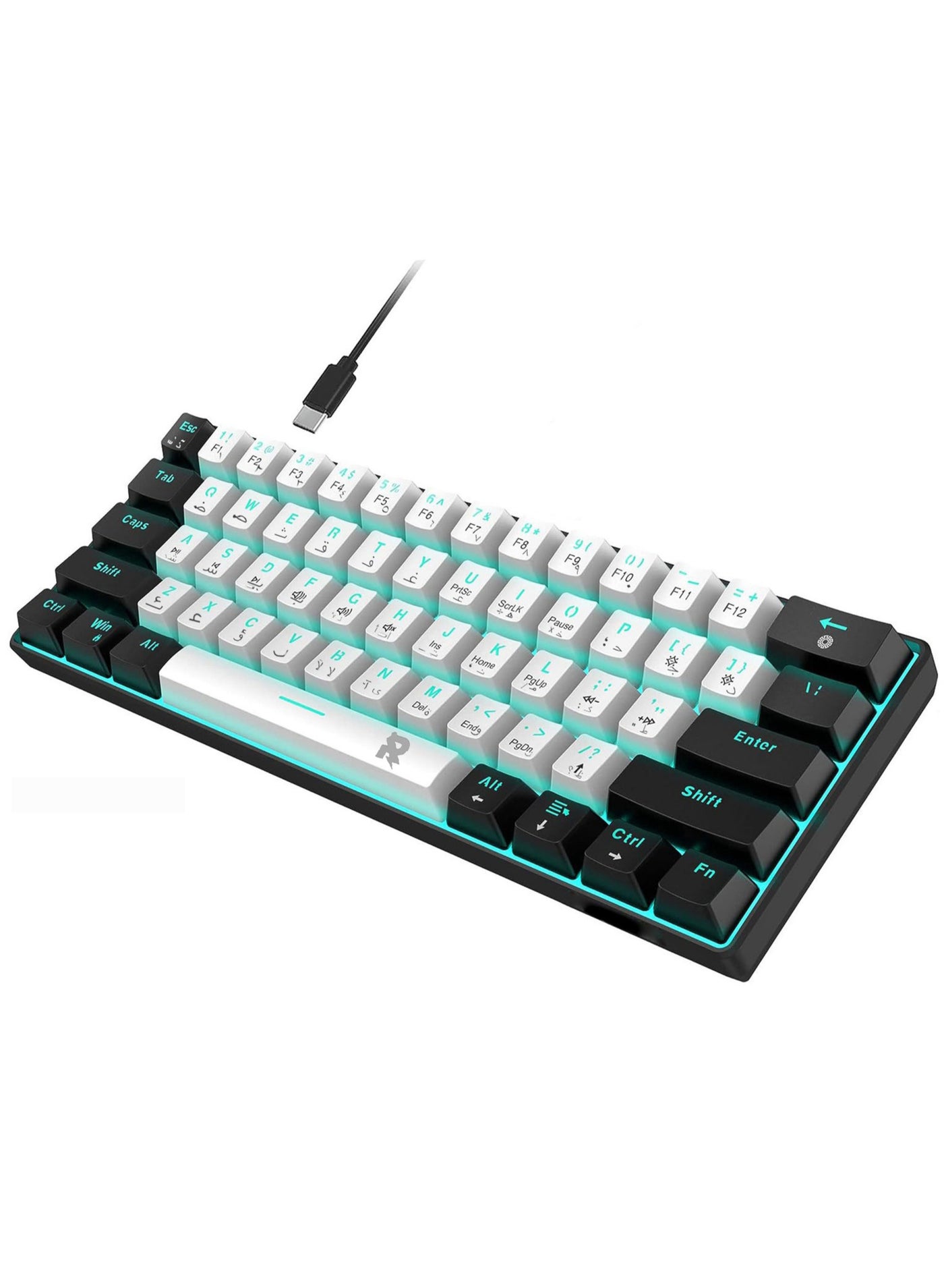 Rock Pow 61 keys Wired 60% Arabic English Mechanical Gaming Keyboard Full Anti-ghosting Portable Mini Keyboard for Windows Laptop PC Mac