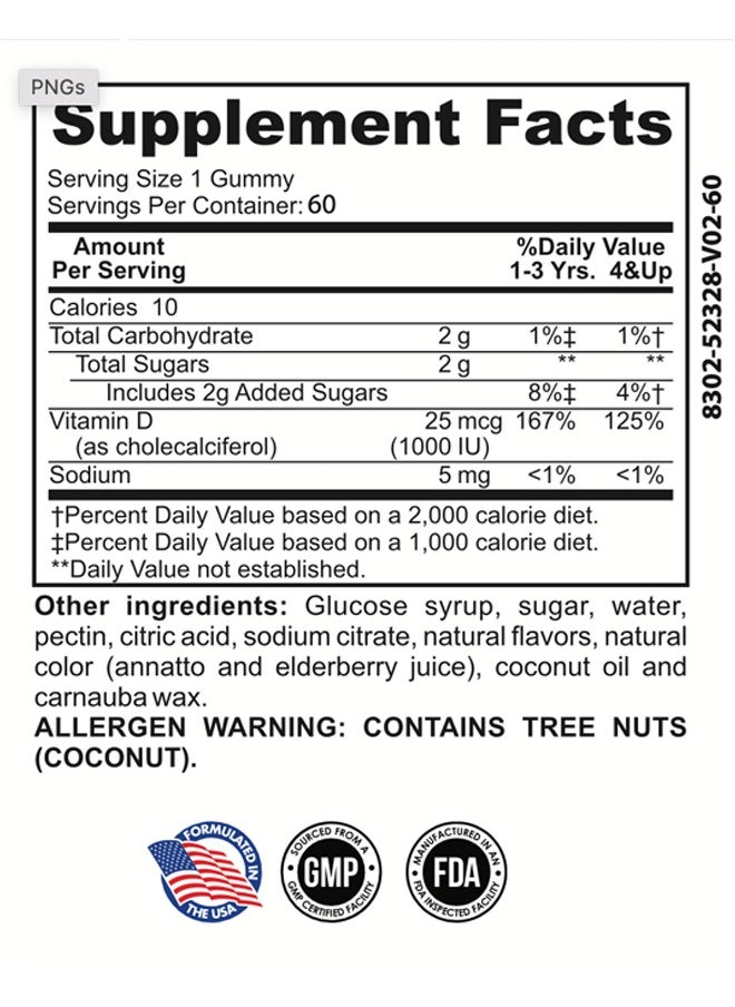 AID PLUS Healthy Gummies Vitamin D-3 Peach Mango And Strawberry Flavored 60 Gummies  - Image 2