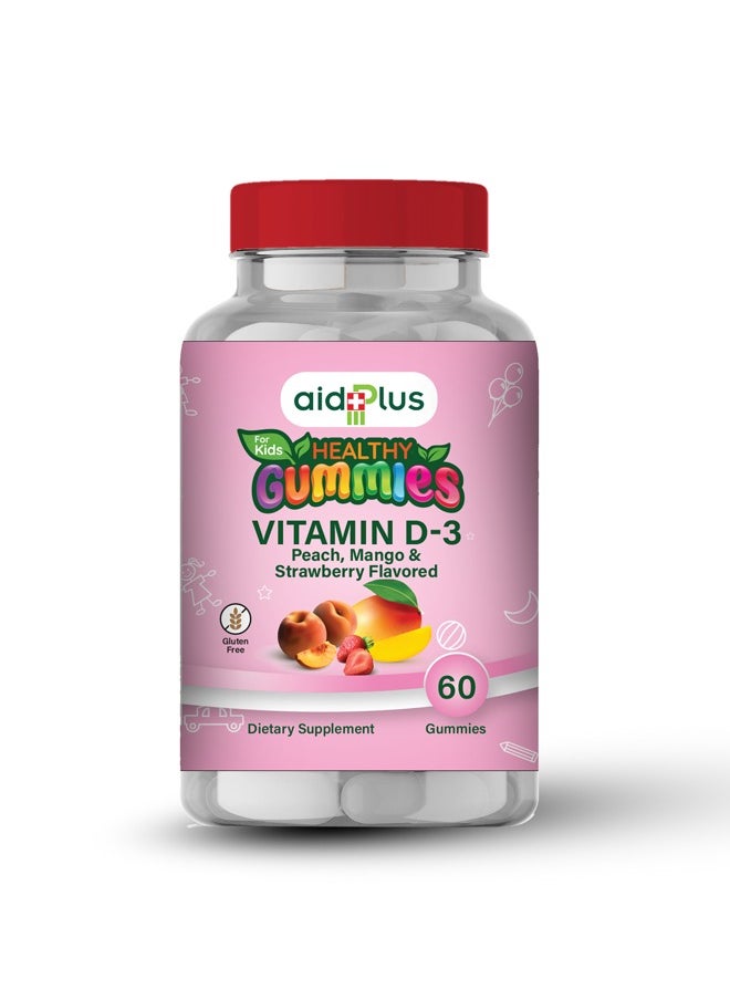 AID PLUS Healthy Gummies Vitamin D-3 Peach Mango And Strawberry Flavored 60 Gummies  - Image 1