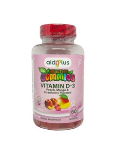 AID PLUS Healthy Gummies Vitamin D-3 Peach Mango And Strawberry Flavored 60 Gummies  - Image 3