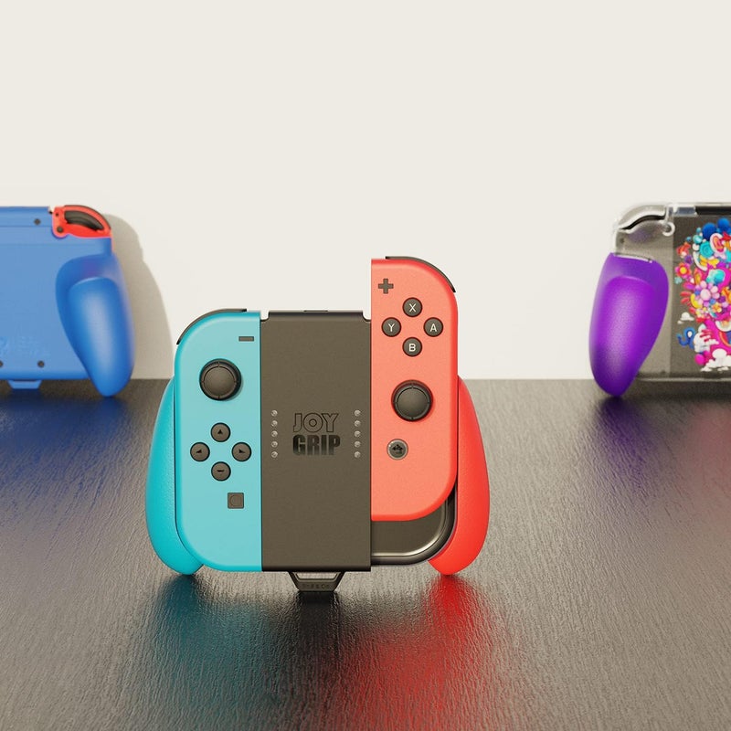سكال اند كو Skull & Co. JoyGrip لوحدة تحكم Nintendo Switch وSwitch OLED Joy-Con: حامل عصا تحكم محمول قابل لإعادة الشحن مع مقابض قابلة للتبديل - أزرق نيون (L) + أحمر نيون (R) - Image 2