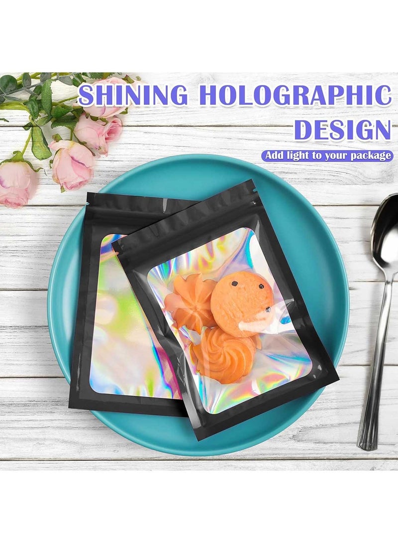 HomarKet 100 pcs Black Mylar Holographic Bags Packaging Bags,Clear Resealable Smell Proof Bags Foil Pouch Bags for Food Storage and Lipgloss,Jewelry,Eyelash Packaging for Small Business - Image 3