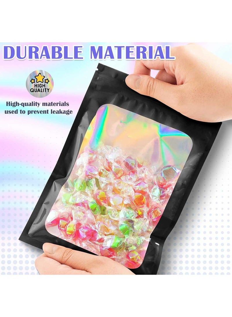 HomarKet 100 pcs Black Mylar Holographic Bags Packaging Bags,Clear Resealable Smell Proof Bags Foil Pouch Bags for Food Storage and Lipgloss,Jewelry,Eyelash Packaging for Small Business - Image 4