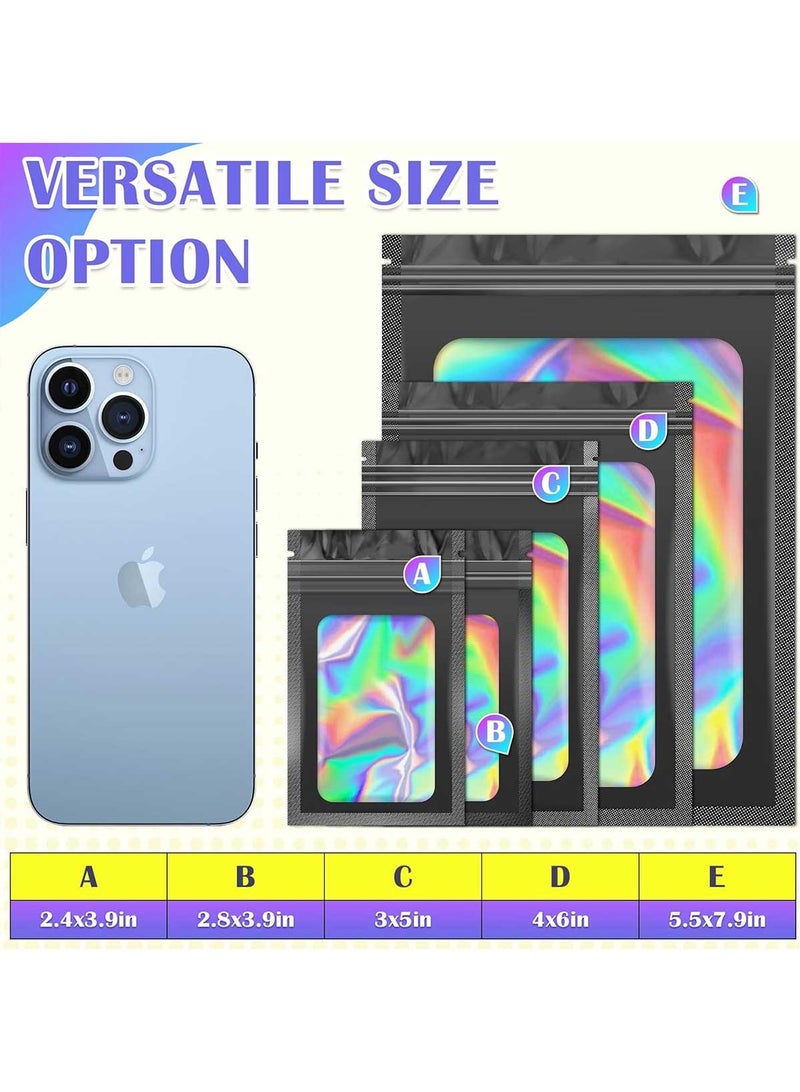HomarKet 100 pcs Black Mylar Holographic Bags Packaging Bags,Clear Resealable Smell Proof Bags Foil Pouch Bags for Food Storage and Lipgloss,Jewelry,Eyelash Packaging for Small Business - Image 5