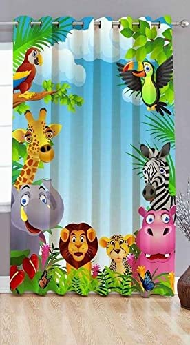 Honger Honger Polyester 3D Digital Printed Pack of 1 Pecs Curtain for Kids Room Use 3D Kids Animals Print Curtain for 4 x 9 Feet Long Door Curtain