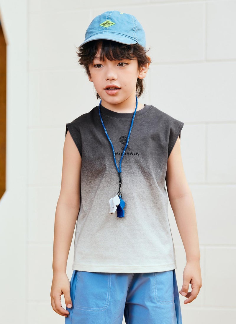 ميني بالا قميص أزرق لشباب صغير بموضوع رياضي مروخ بأرقام كروية بدون كم ناعم وقابل للتنفس وخفيف الوزن ومريح لأسلوب الأناقة الصيفية للشباب الصغير للارتداء اليومي غير الرسمي - Image 1