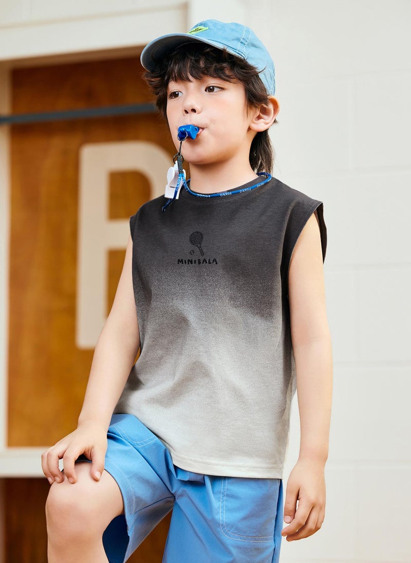 ميني بالا قميص أزرق لشباب صغير بموضوع رياضي مروخ بأرقام كروية بدون كم ناعم وقابل للتنفس وخفيف الوزن ومريح لأسلوب الأناقة الصيفية للشباب الصغير للارتداء اليومي غير الرسمي - Image 2